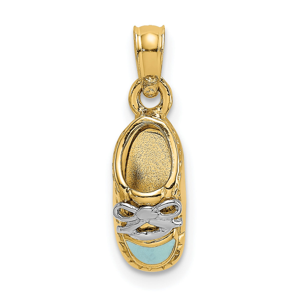 14k Two-Tone Gold Baby Shoe Pendant with Bow and Light Blue Enamel Accents
