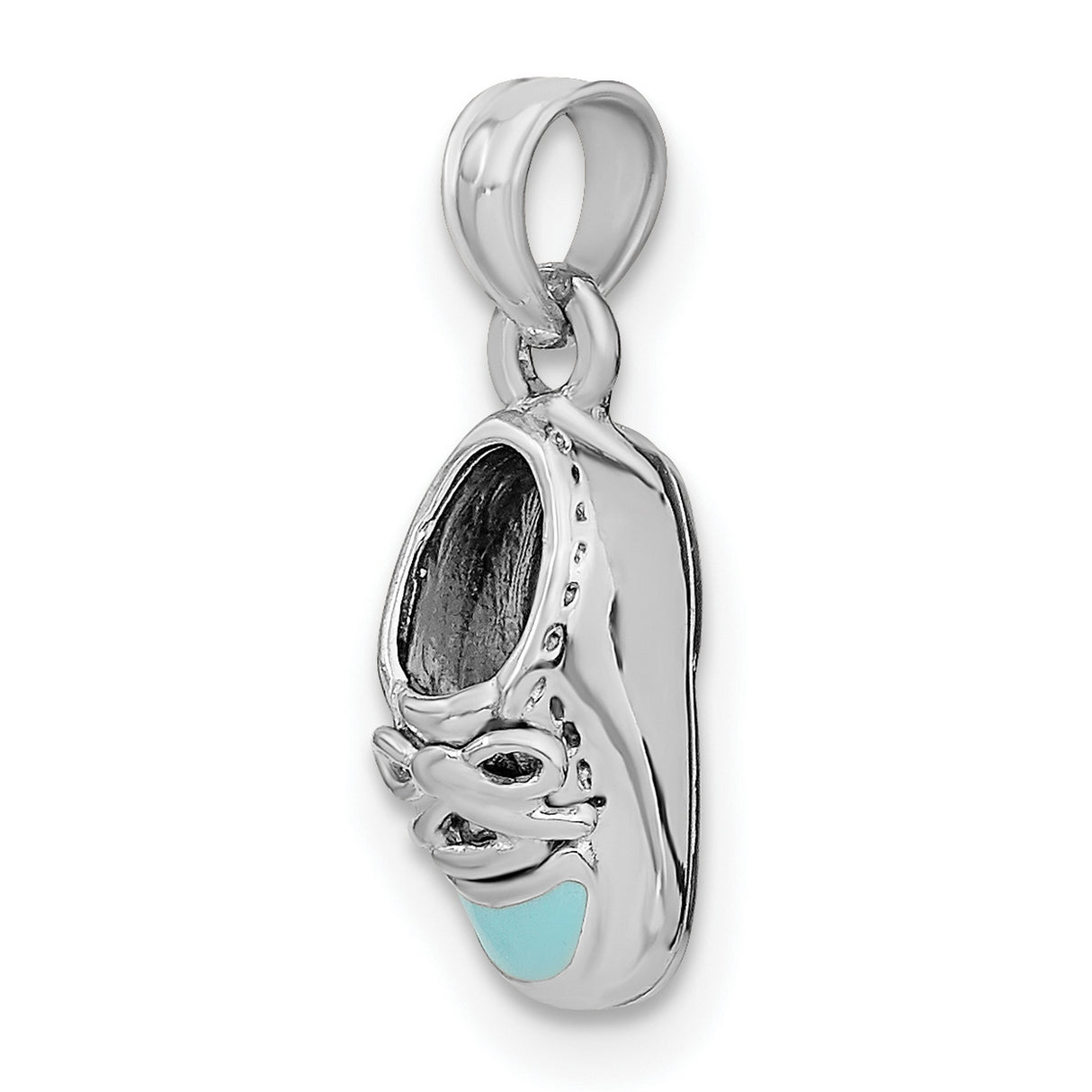 14k White Gold Baby Shoe Pendant with Light Blue Enamel, Sentimental Charm for Mothers