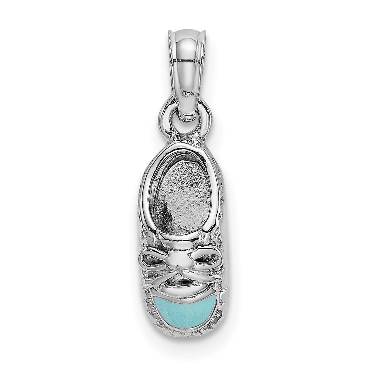 14k White Gold Baby Shoe Pendant with Light Blue Enamel, Sentimental Charm for Mothers