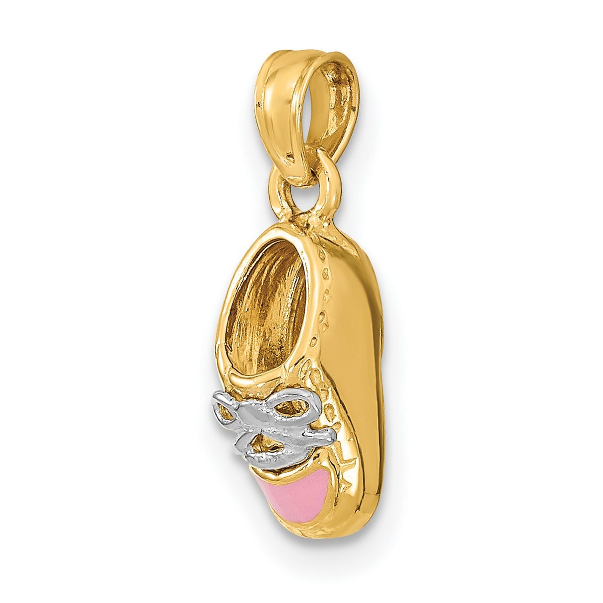 14k Multi-Tone Gold Ballet Slipper Pendant with Pink Enamel and Rhodium Bow Accent, Dance Charm for Women or Girls