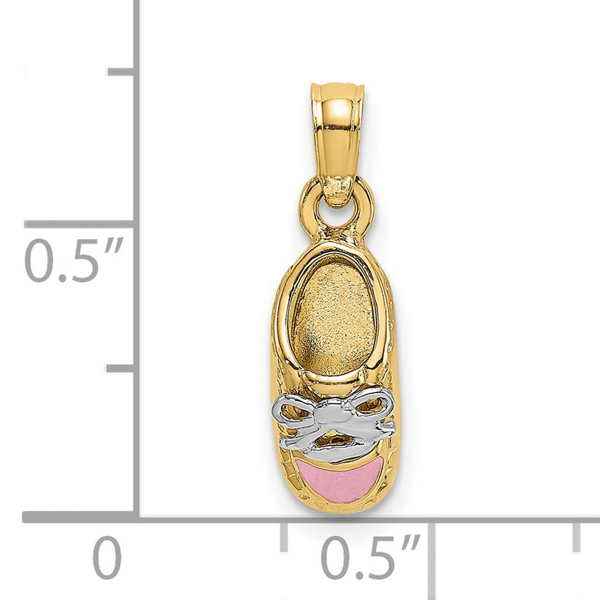 14k Multi-Tone Gold Ballet Slipper Pendant with Pink Enamel and Rhodium Bow Accent, Dance Charm for Women or Girls