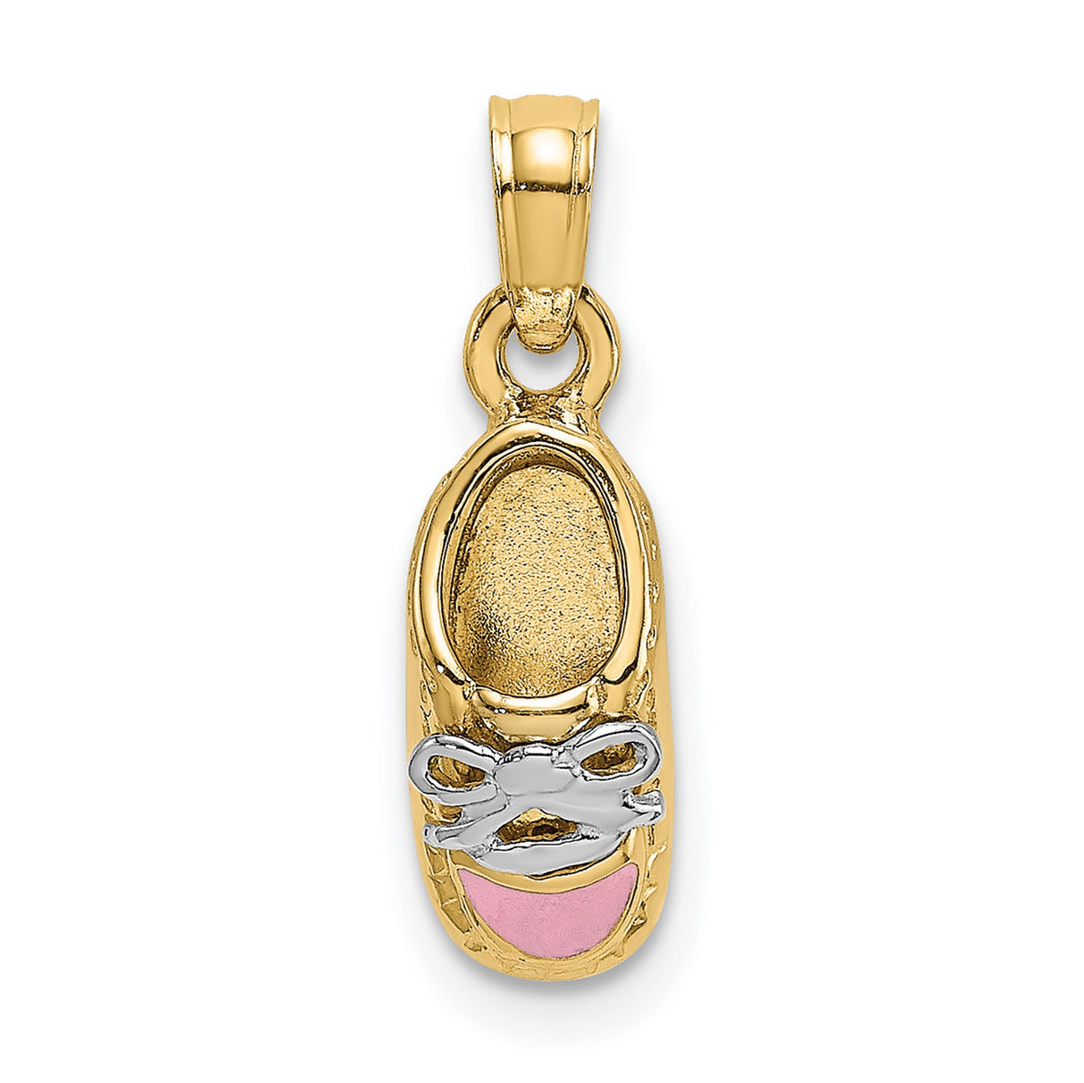 14k Multi-Tone Gold Ballet Slipper Pendant with Pink Enamel and Rhodium Bow Accent, Dance Charm for Women or Girls