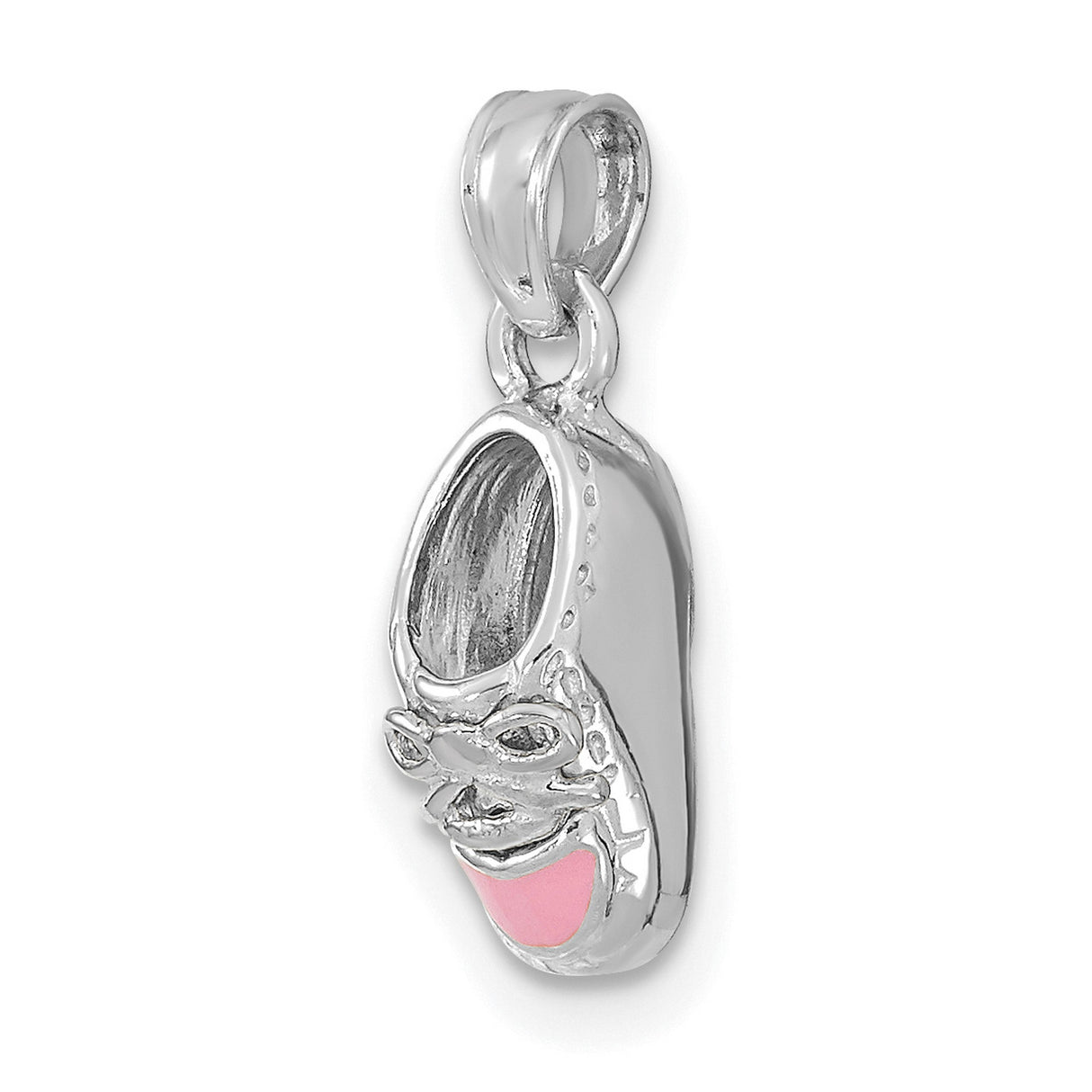 14k White Gold Baby Shoe Pendant with Pink Enamel Bow Detail, Motherhood Keepsake Charm