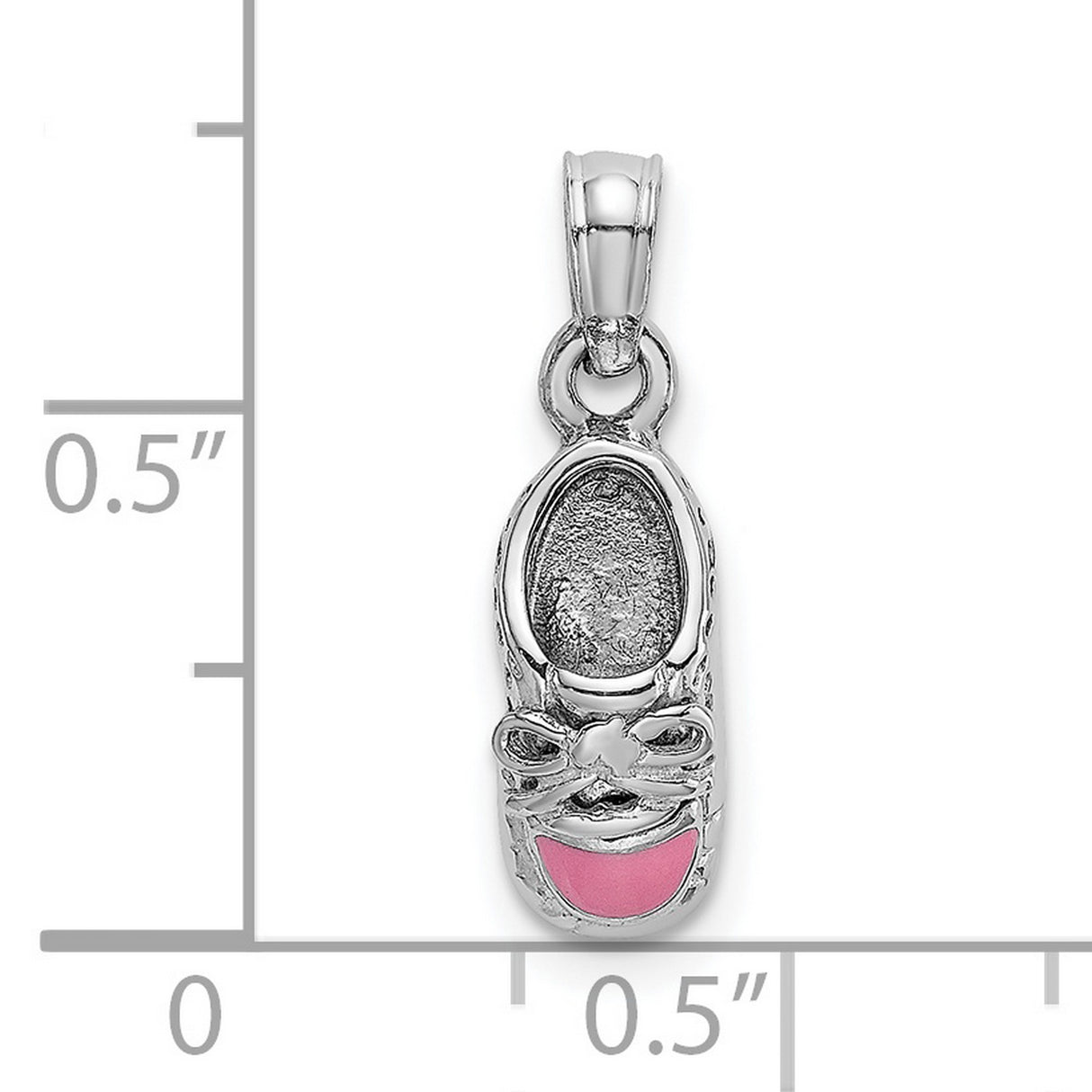 14k White Gold Baby Shoe Pendant with Pink Enamel Bow Detail, Motherhood Keepsake Charm