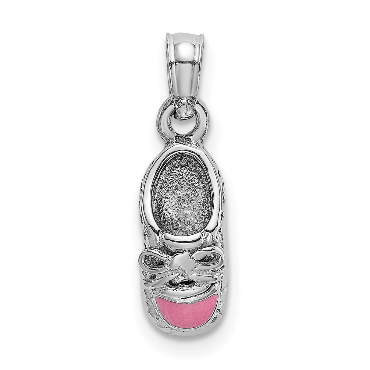 14k White Gold Baby Shoe Pendant with Pink Enamel Bow Detail, Motherhood Keepsake Charm