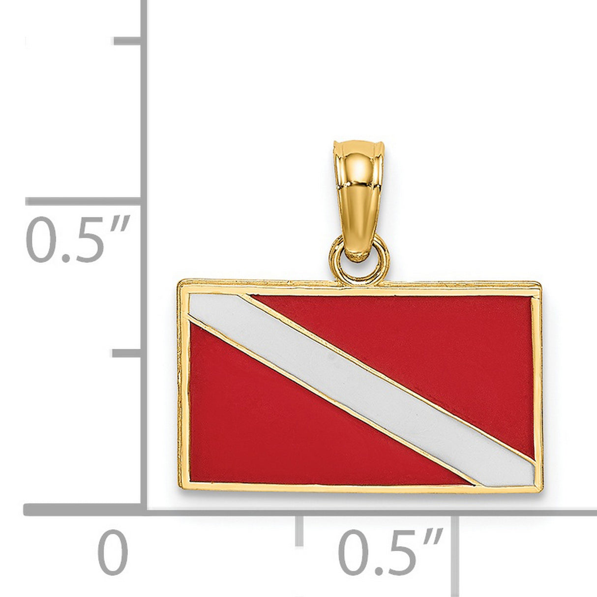 14k Yellow Gold Scuba Diver Flag Pendant, Red and White Diving Symbol, Nautical Charm