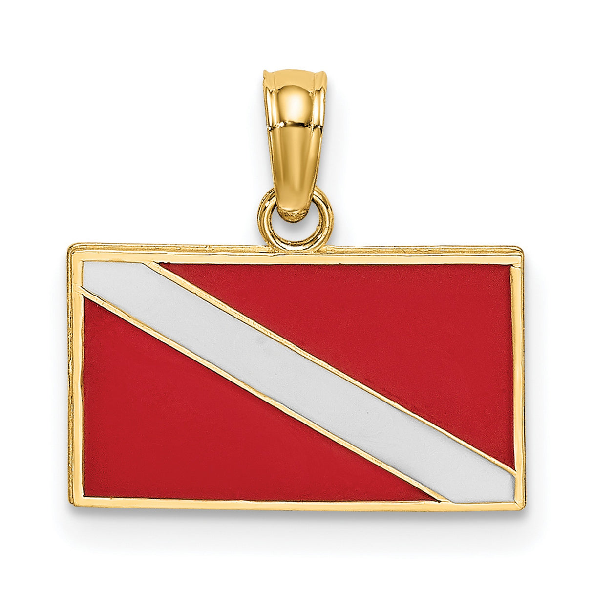 14k Yellow Gold Scuba Diver Flag Pendant, Red and White Diving Symbol, Nautical Charm