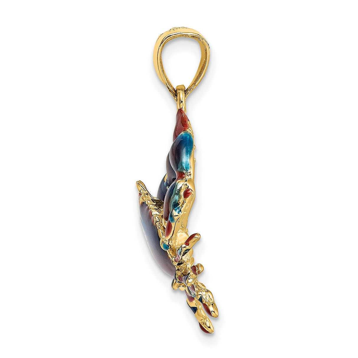 14k Yellow Gold Crab Pendant with Red and Blue Enamel, Nautical Zodiac Jewelry