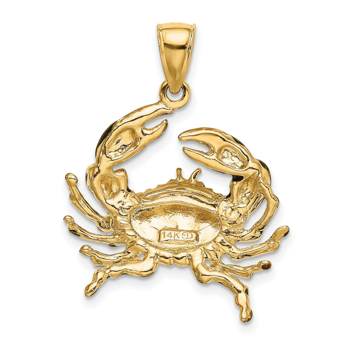 14k Yellow Gold Crab Pendant with Red and Blue Enamel, Nautical Zodiac Jewelry