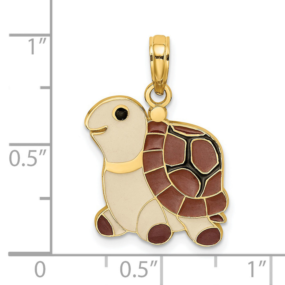 14k Yellow Gold Turtle Pendant with Brown and Cream Enamel Accents, Ocean Animal Theme