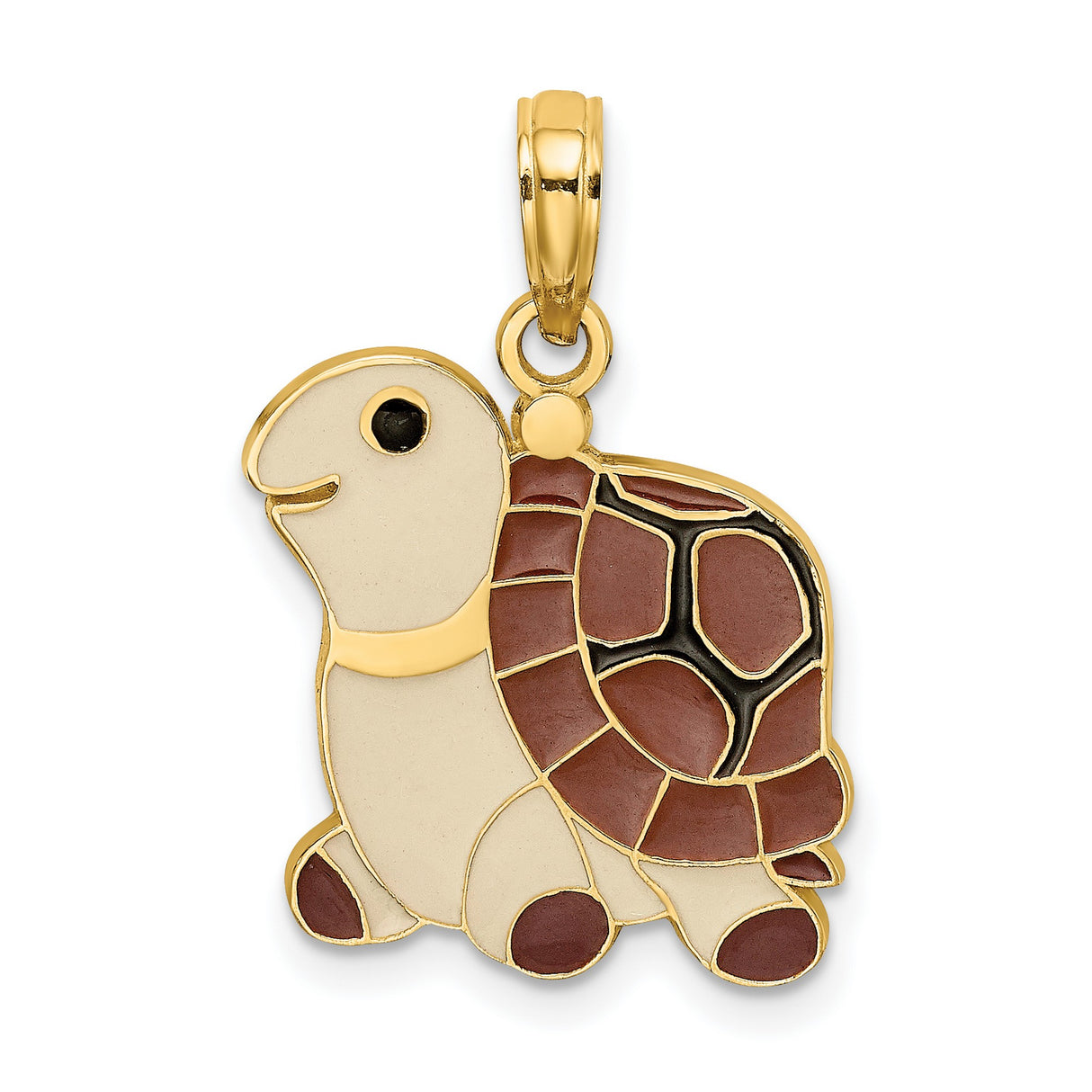 14k Yellow Gold Turtle Pendant with Brown and Cream Enamel Accents, Ocean Animal Theme
