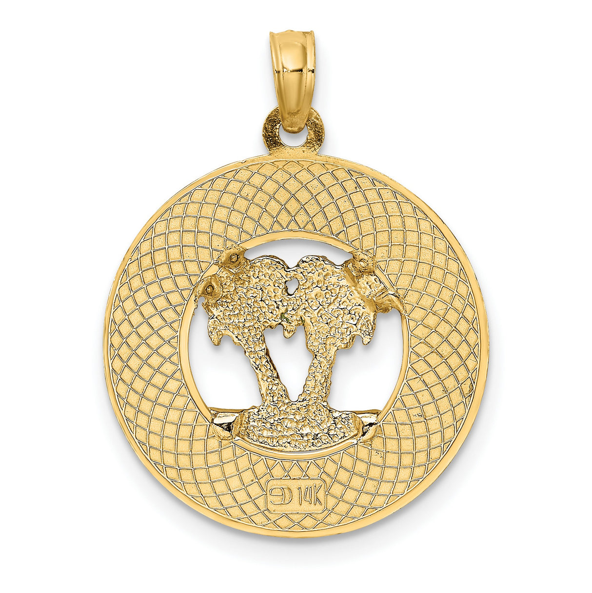 14k Yellow Gold Pendant with Enamel Palm Trees, Sarasota Tropical Beach Charm