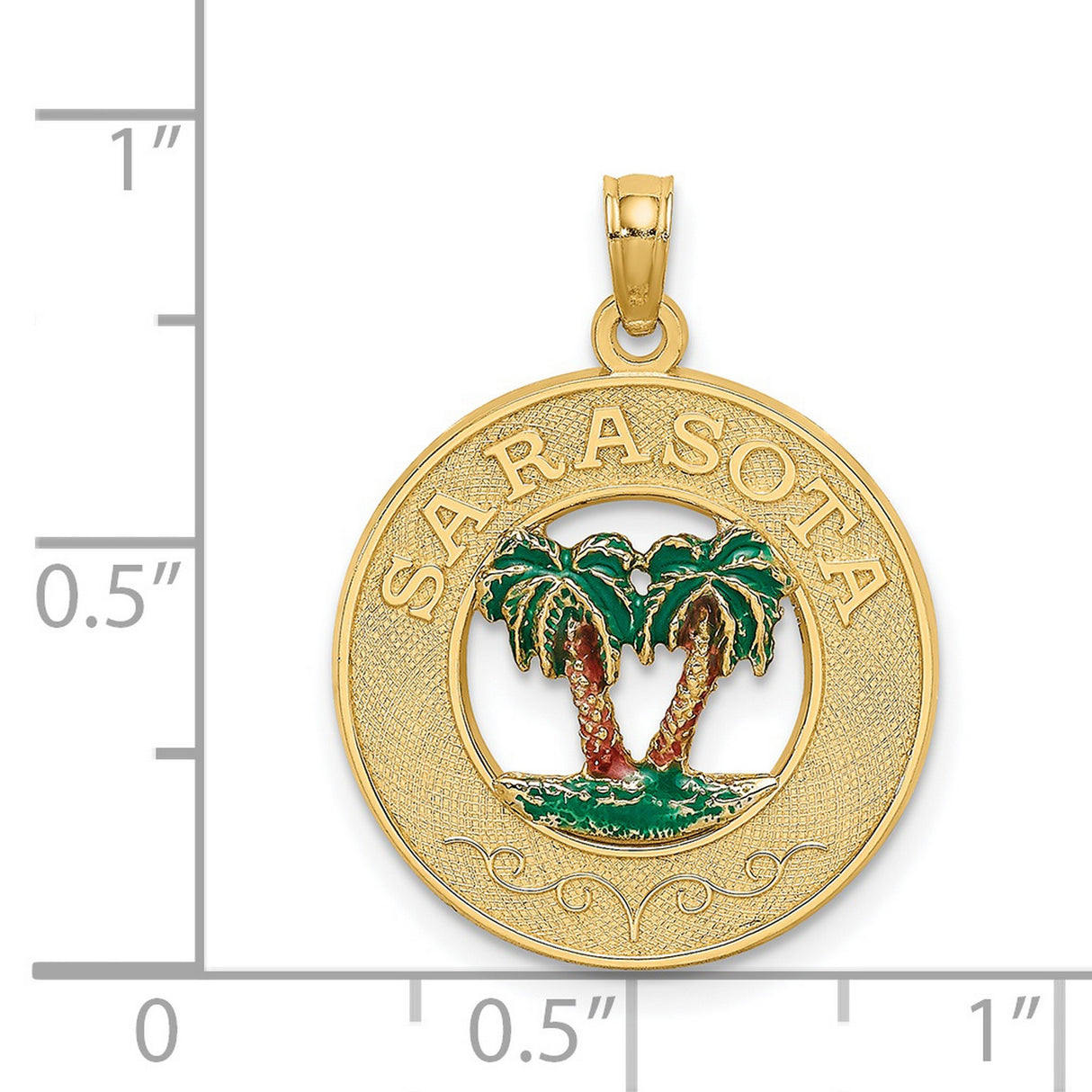 14k Yellow Gold Pendant with Enamel Palm Trees, Sarasota Tropical Beach Charm