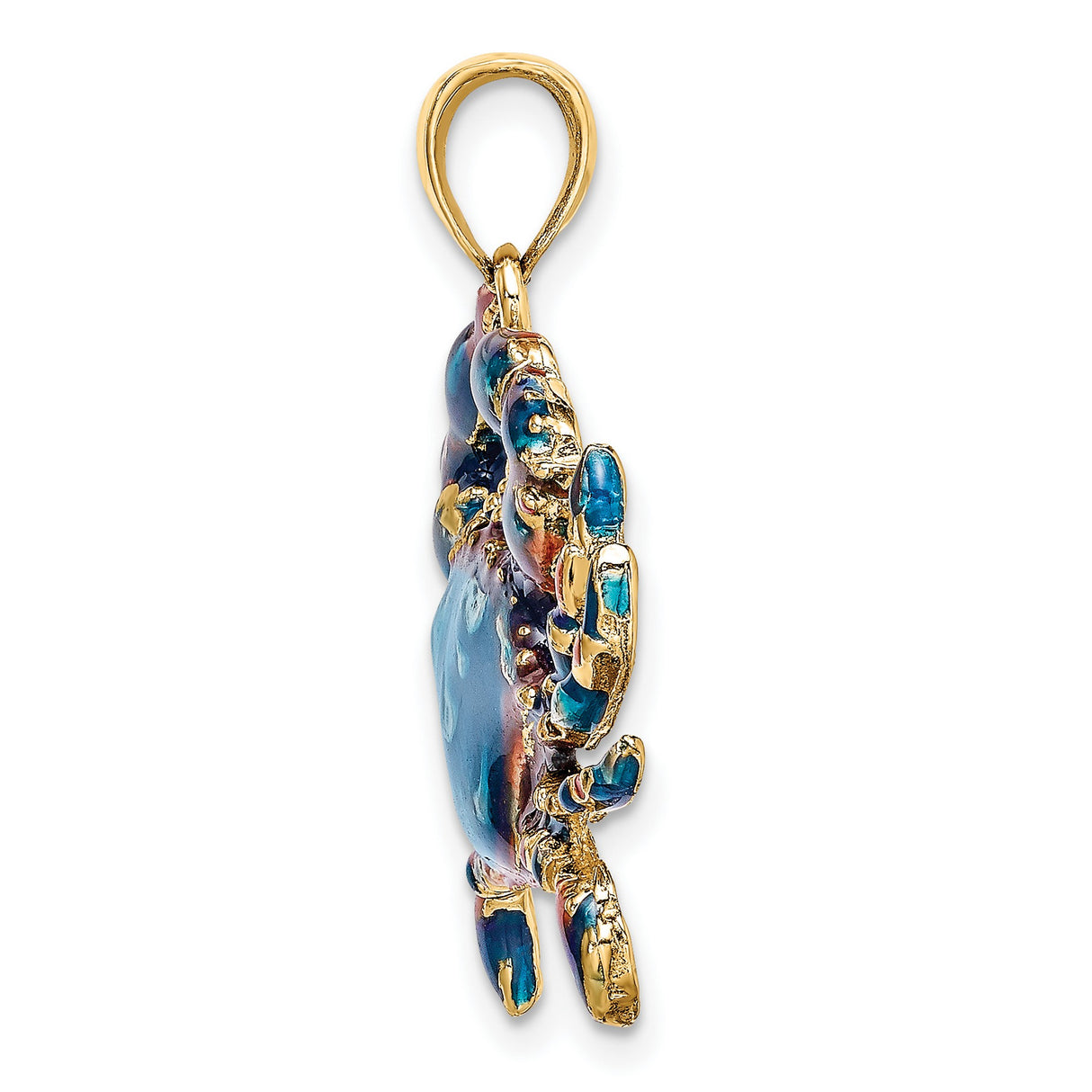14k Yellow Gold Crab Pendant with Blue and Red Enamel, Zodiac Cancer Marine Charm
