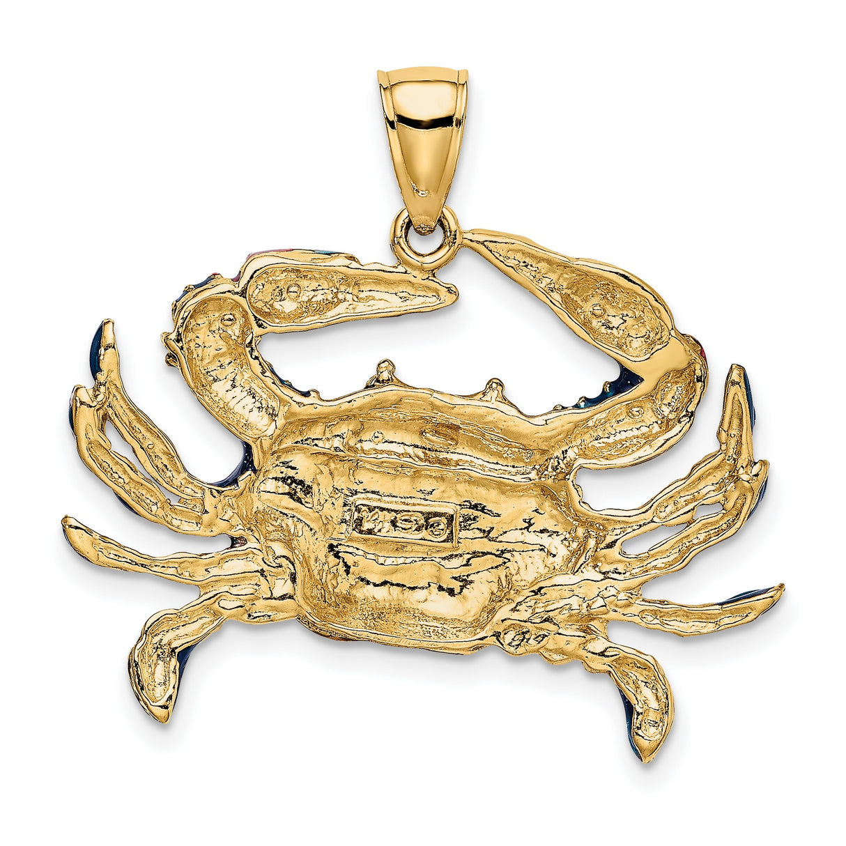 14k Yellow Gold Crab Pendant with Blue and Red Enamel, Zodiac Cancer Marine Charm