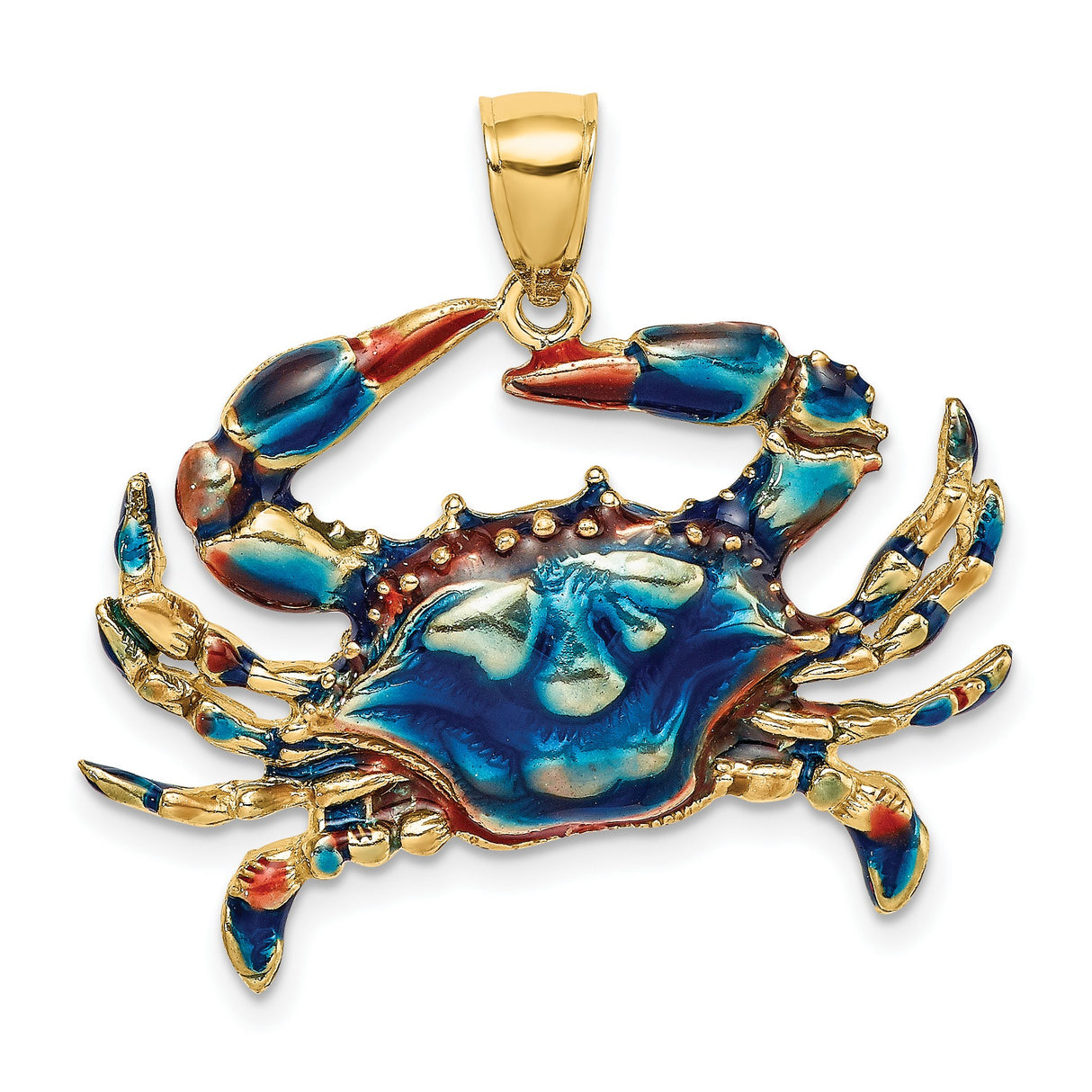 14k Yellow Gold Crab Pendant with Blue and Red Enamel, Zodiac Cancer Marine Charm