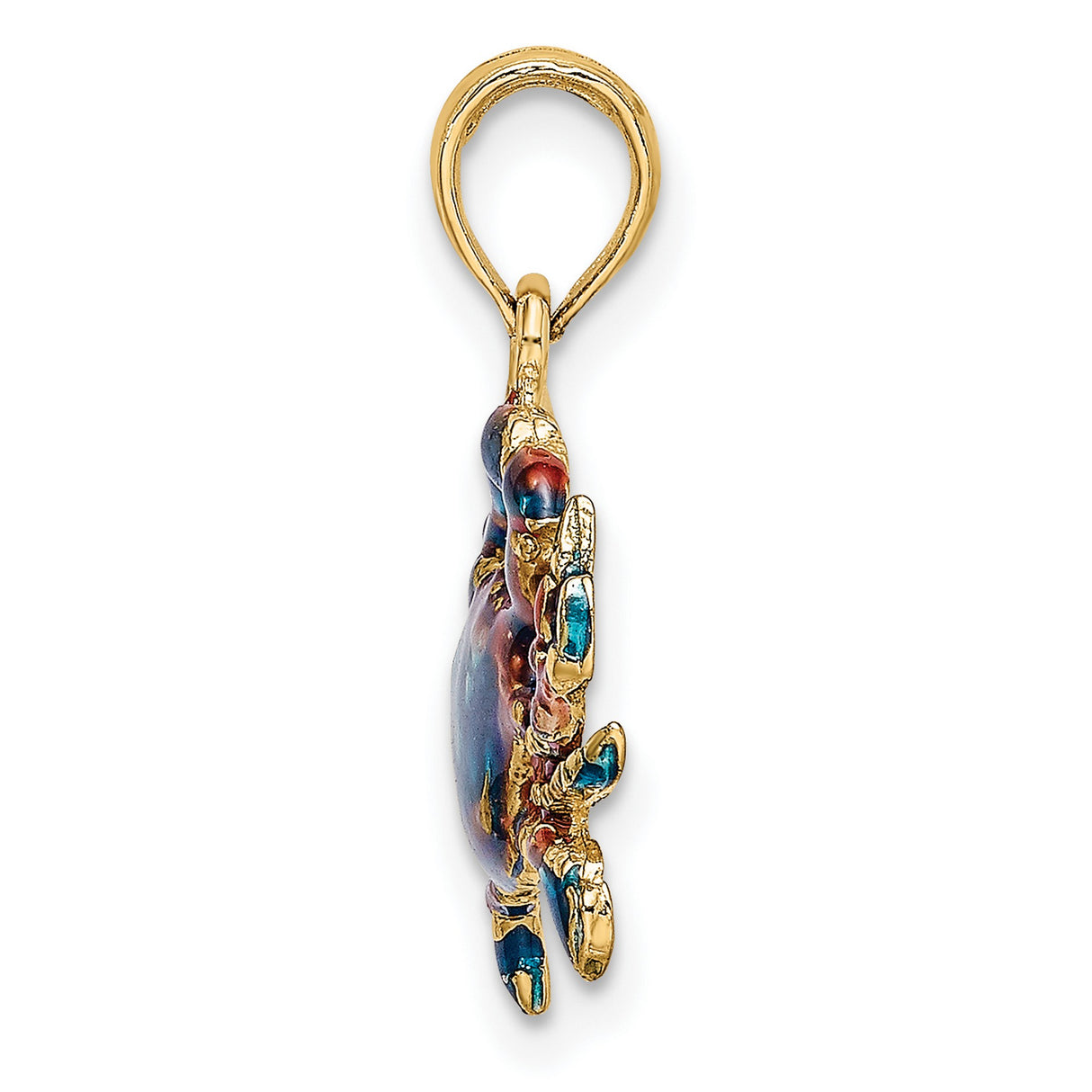 14k Yellow Gold Crab Pendant with Colorful Enamel, Nautical Marine Life Design