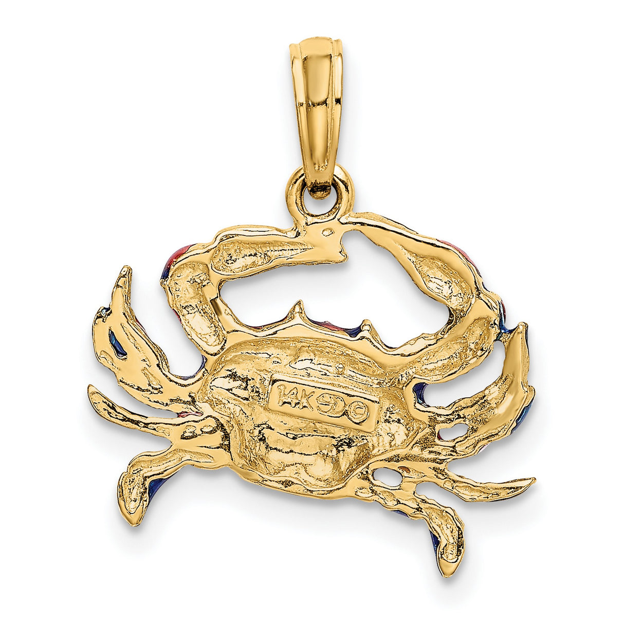 14k Yellow Gold Crab Pendant with Colorful Enamel, Nautical Marine Life Design