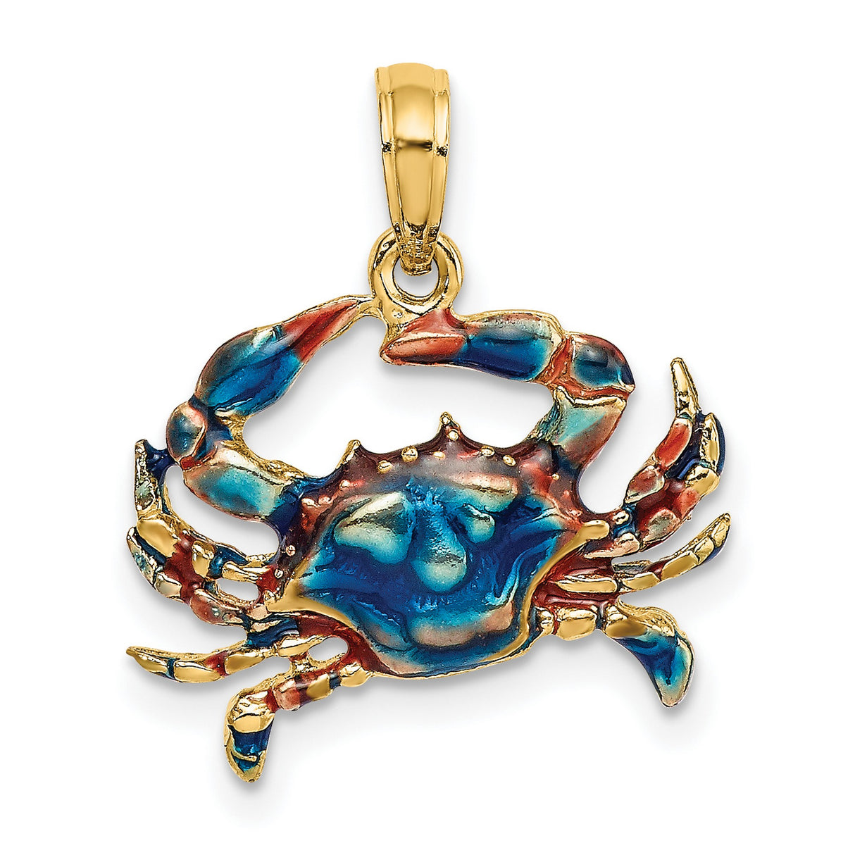 14k Yellow Gold Crab Pendant with Colorful Enamel, Nautical Marine Life Design