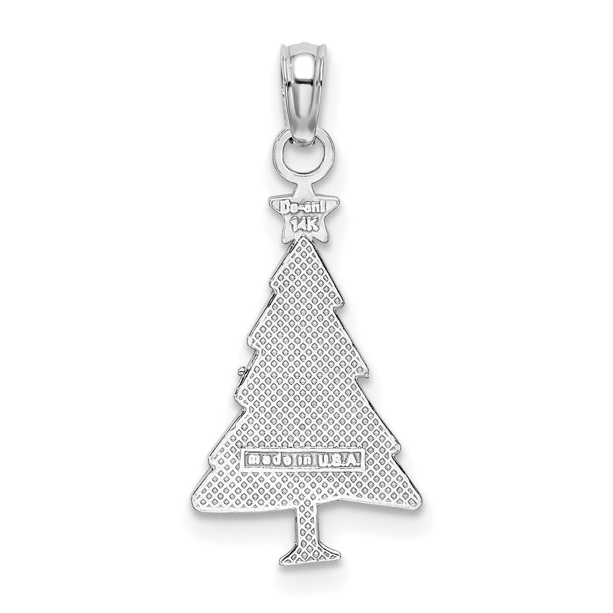 14k White Gold Christmas Tree Pendant with Green Enamel and Red Star, Holiday Charm