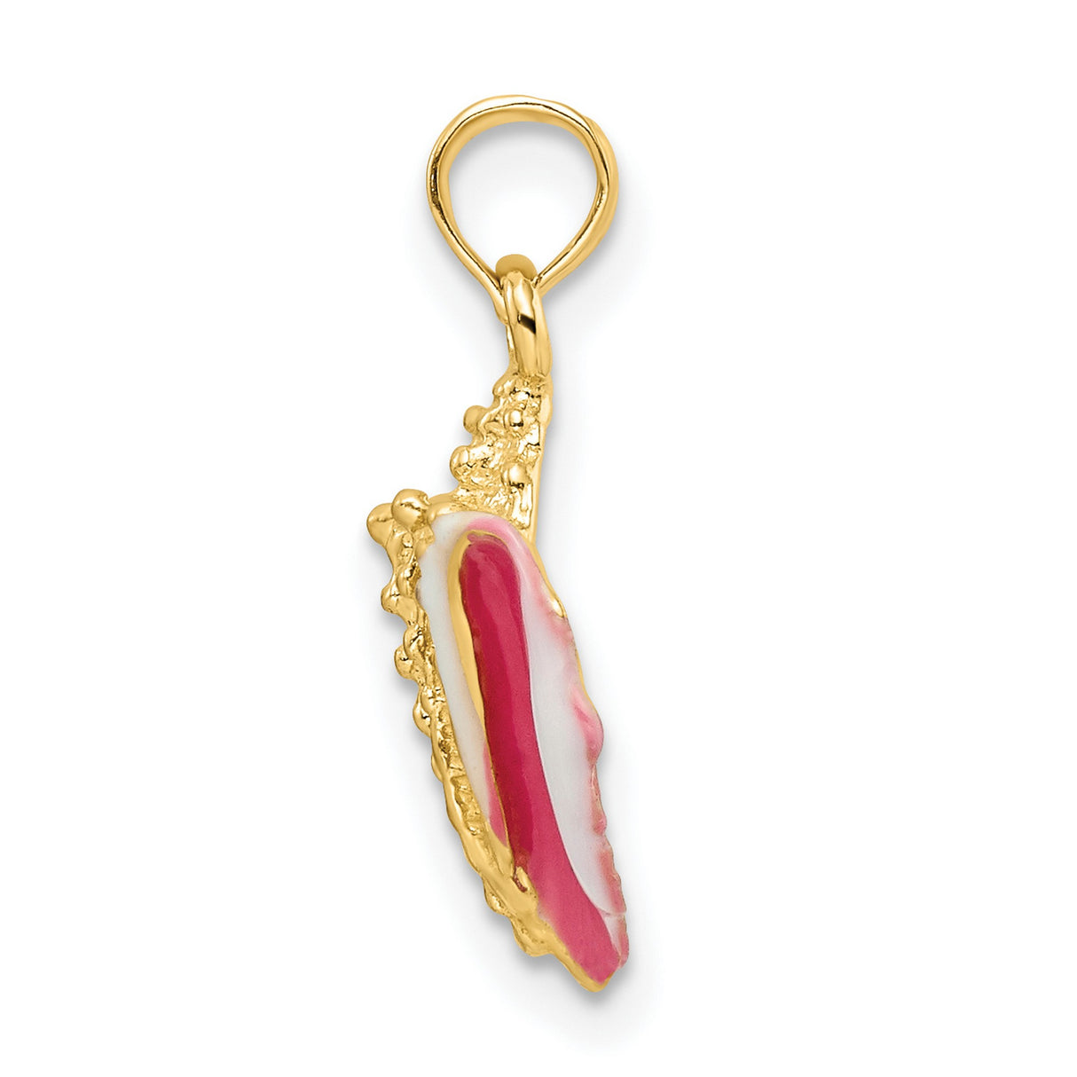 14k Yellow Gold Conch Shell Pendant with Pink and White Enamel, Ocean-Inspired Nautical Jewelry