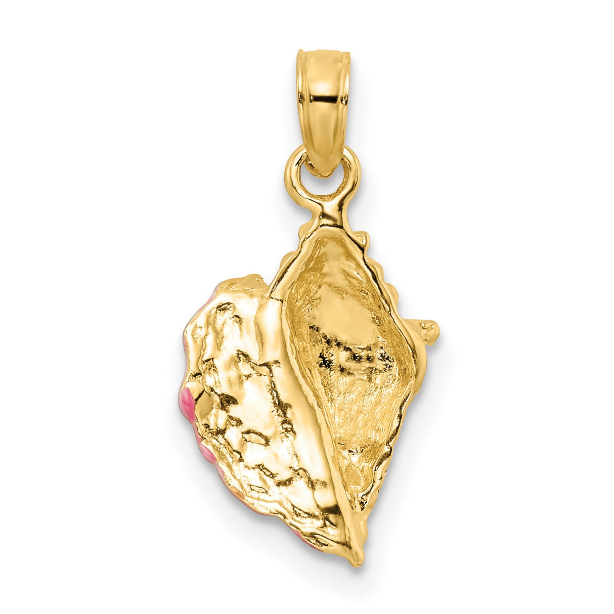 14k Yellow Gold Conch Shell Pendant with Pink and White Enamel, Ocean-Inspired Nautical Jewelry