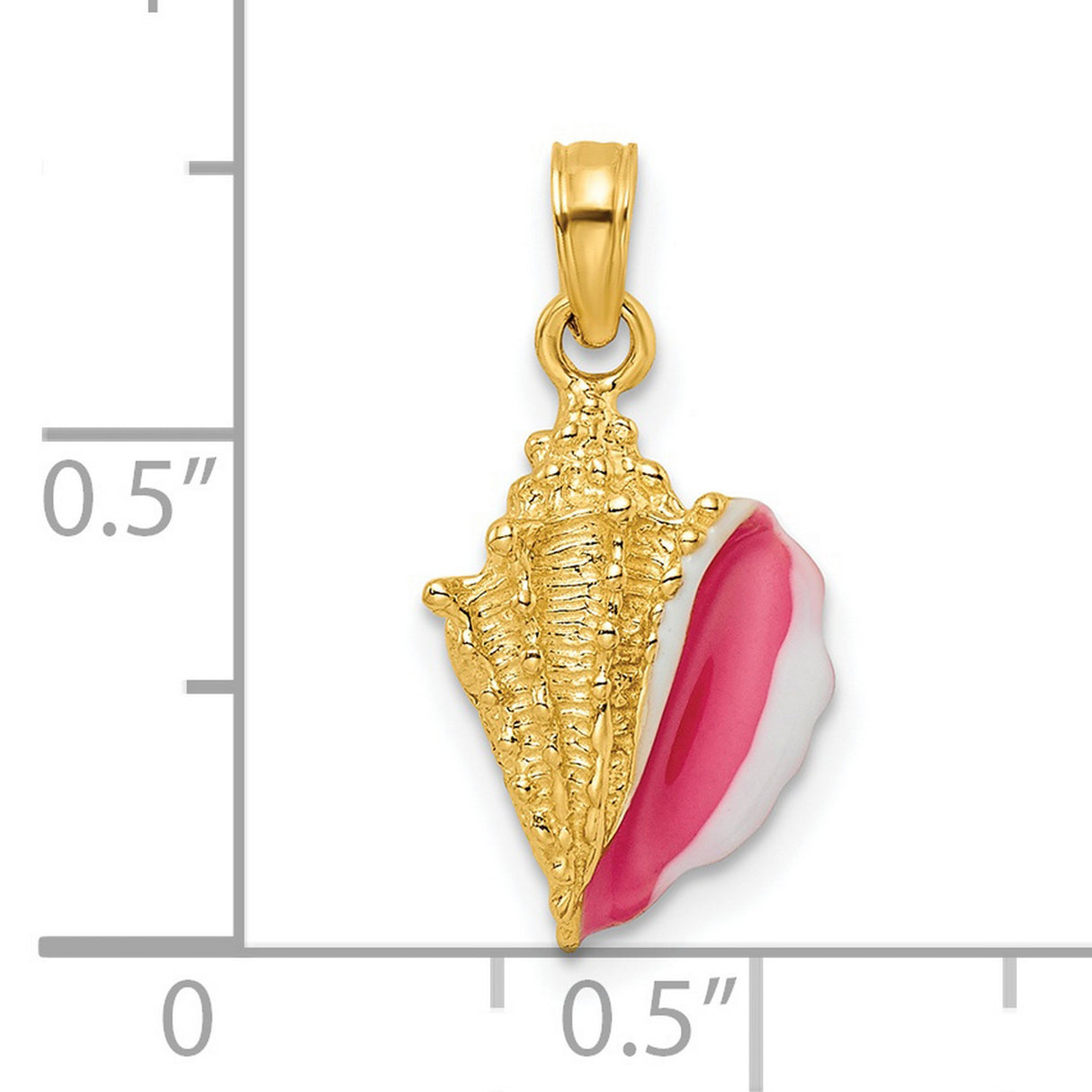 14k Yellow Gold Conch Shell Pendant with Pink and White Enamel, Ocean-Inspired Nautical Jewelry