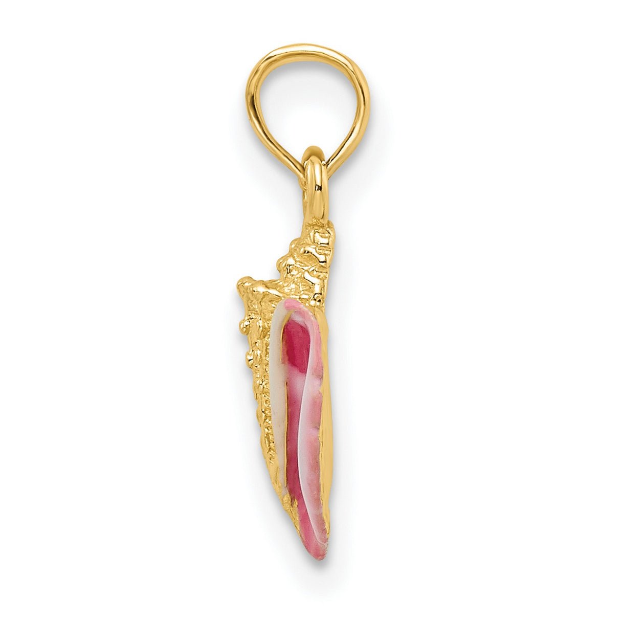 14k Yellow Gold Conch Shell Pendant with Pink and White Enamel, Ocean-Inspired Charm