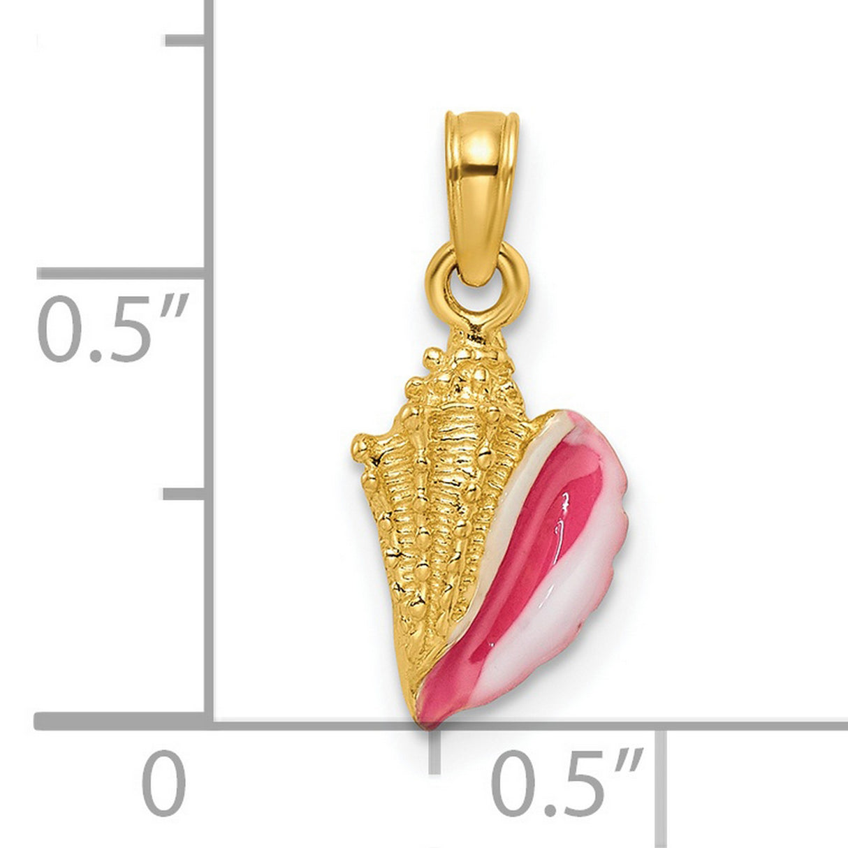 14k Yellow Gold Conch Shell Pendant with Pink and White Enamel, Ocean-Inspired Charm