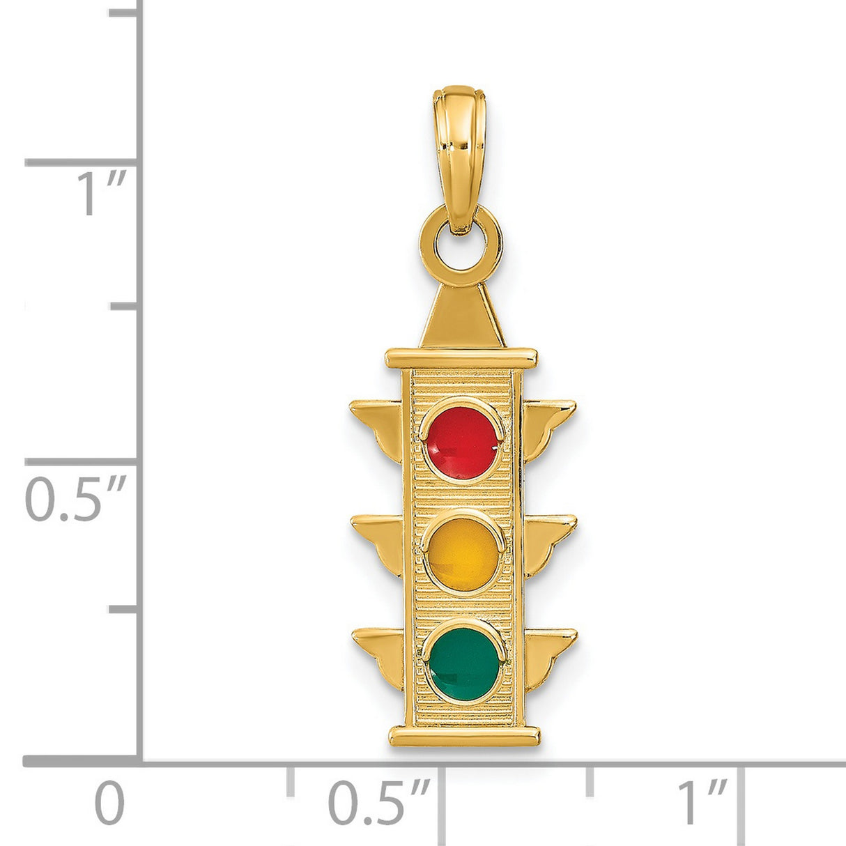 14k Yellow Gold Traffic Light Pendant with Red Yellow Green Enamel Accents, Unisex Charm