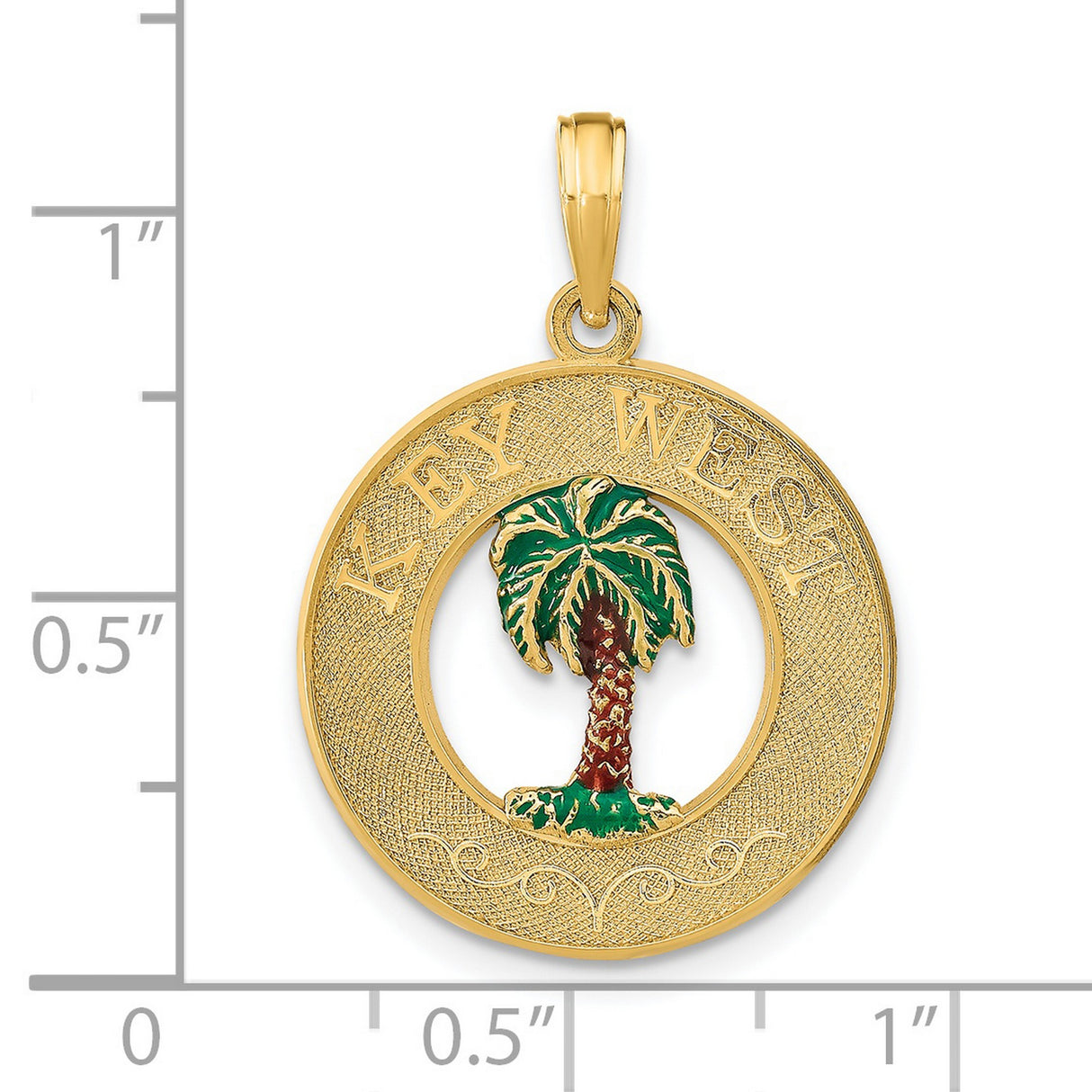 14k Yellow Gold Pendant with Enamel Palm Tree, Tropical Key West Charm