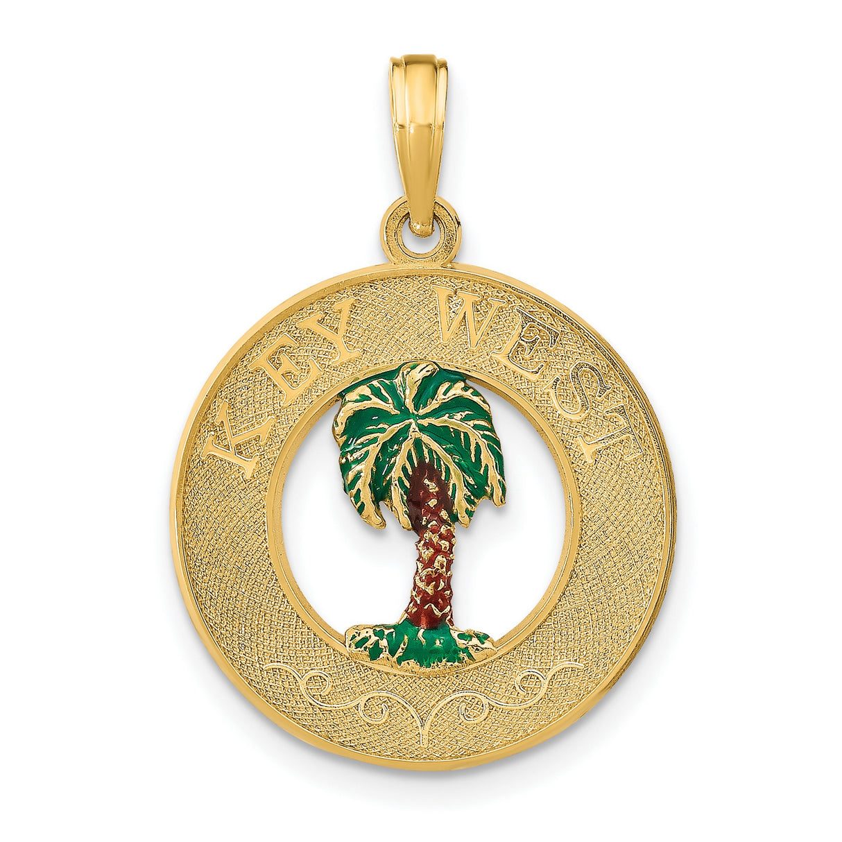 14k Yellow Gold Pendant with Enamel Palm Tree, Tropical Key West Charm