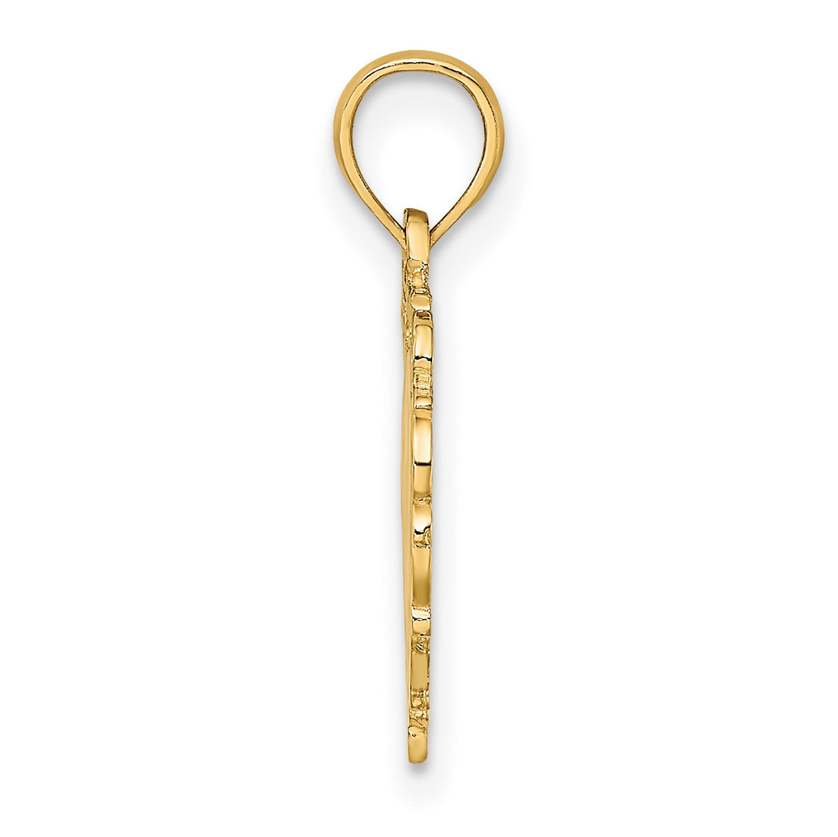 14k Yellow Gold Heart Pendant with Love Symbol and Ornate Filigree Border