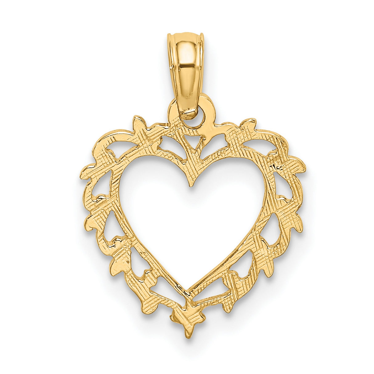 14k Yellow Gold Heart Pendant with Ornate Vine Detailing and Openwork Design for Women