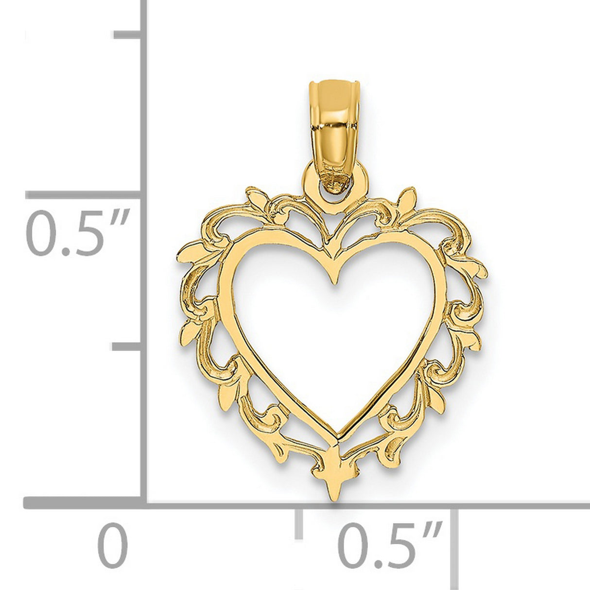 14k Yellow Gold Heart Pendant with Ornate Vine Detailing and Openwork Design for Women
