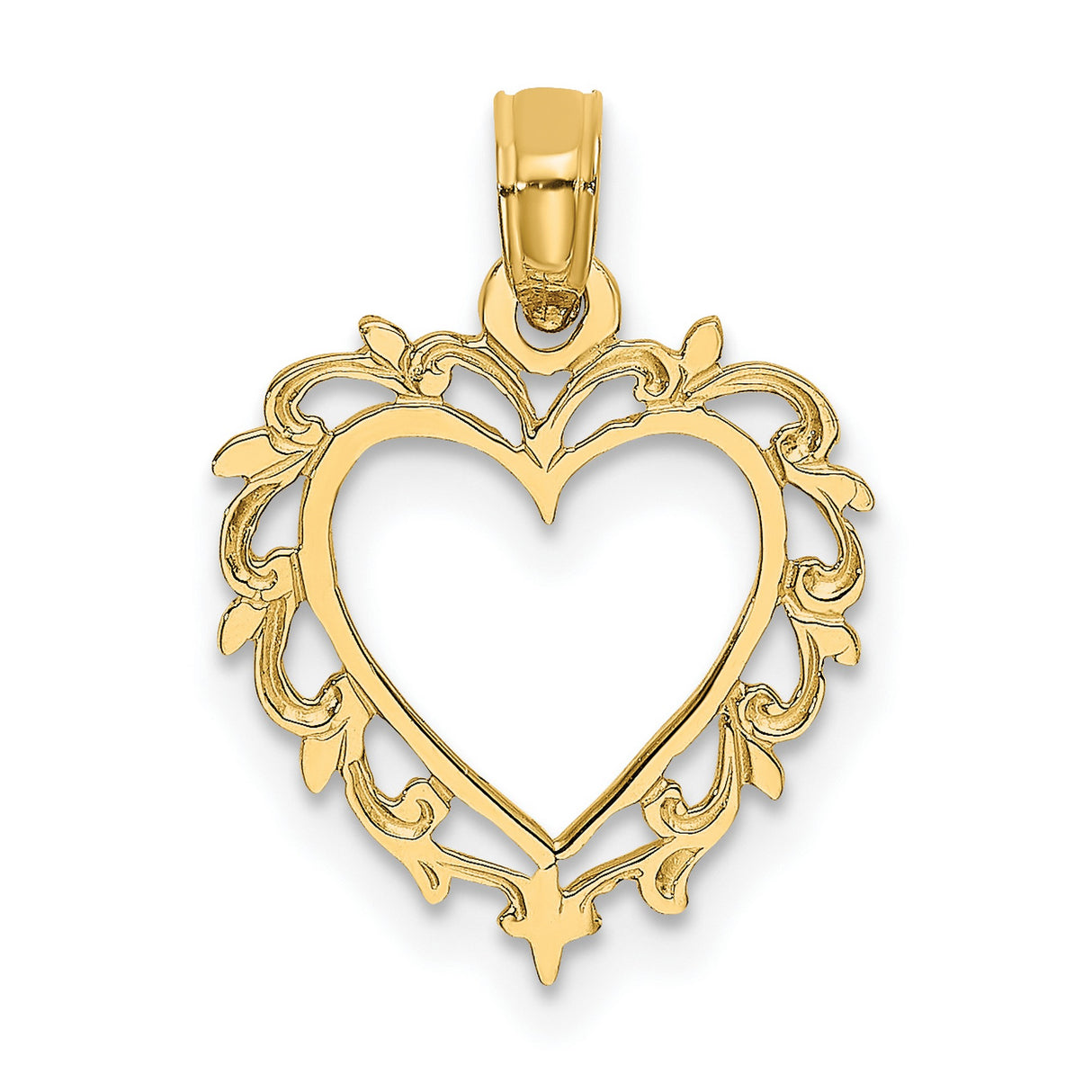 14k Yellow Gold Heart Pendant with Ornate Vine Detailing and Openwork Design for Women