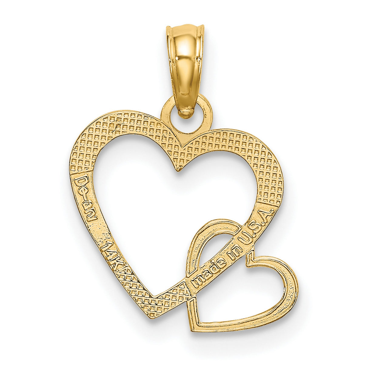 14k Yellow Gold Heart Pendant with Interlocking Open Hearts, Romantic Fine Jewelry for Women