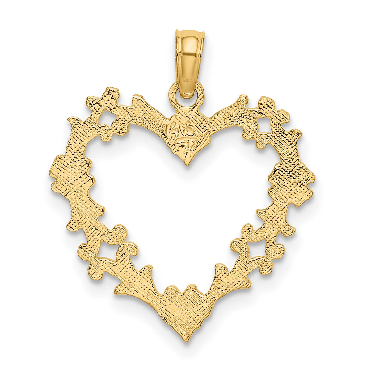 14k Yellow Gold Heart Pendant with Openwork Floral Scrollwork and Filigree Vine Design