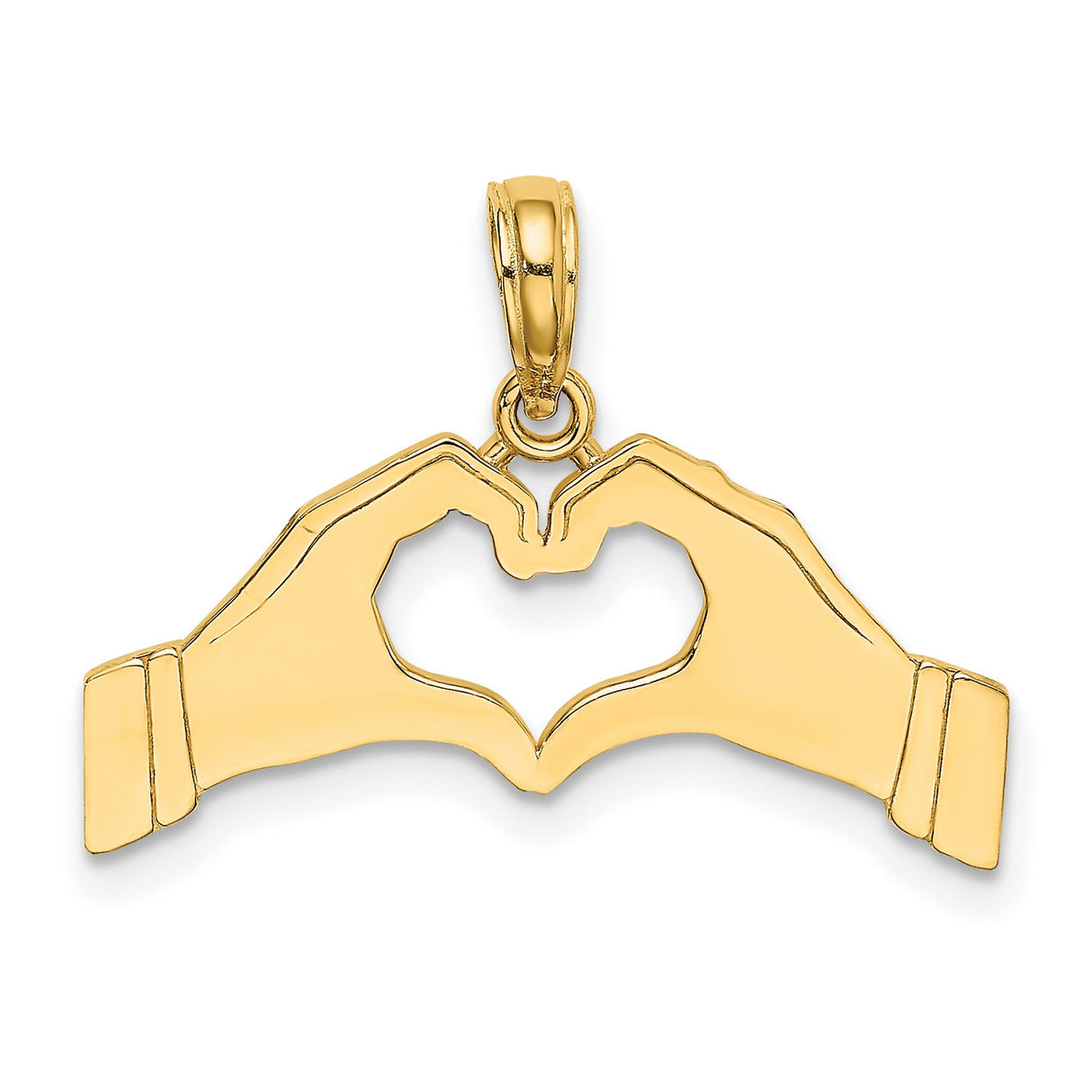14k Yellow Gold Heart Hands Pendant, Romantic Symbol of Love and Unity for Women