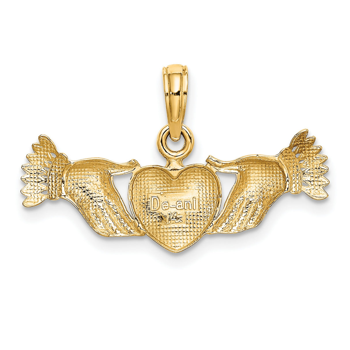 14k Yellow Gold Claddagh Pendant with Crowned Heart and Hands, Traditional Irish Celtic Symbol