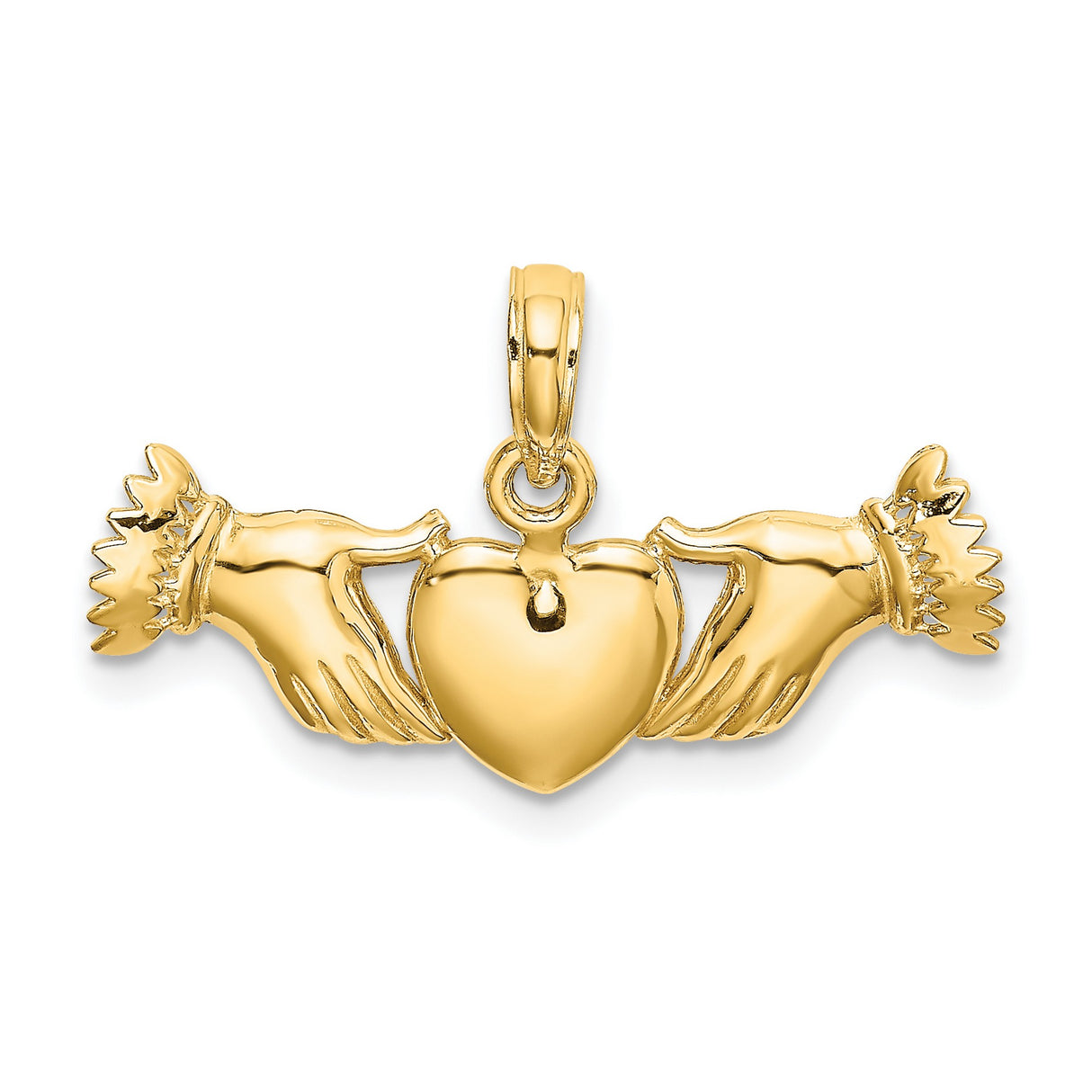 14k Yellow Gold Claddagh Pendant with Crowned Heart and Hands, Traditional Irish Celtic Symbol