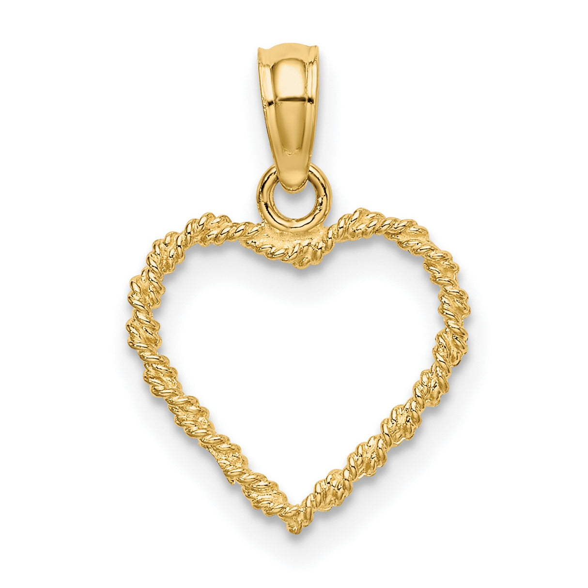 14k Yellow Gold Heart Pendant with Rope Texture, Open Heart Charm Design for Women