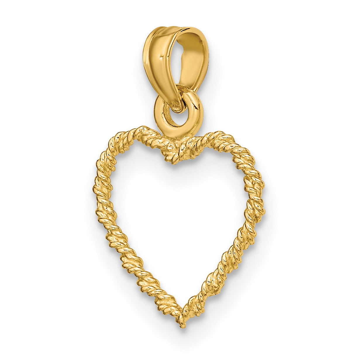 14k Yellow Gold Heart Pendant with Rope Texture, Open Heart Charm Design for Women