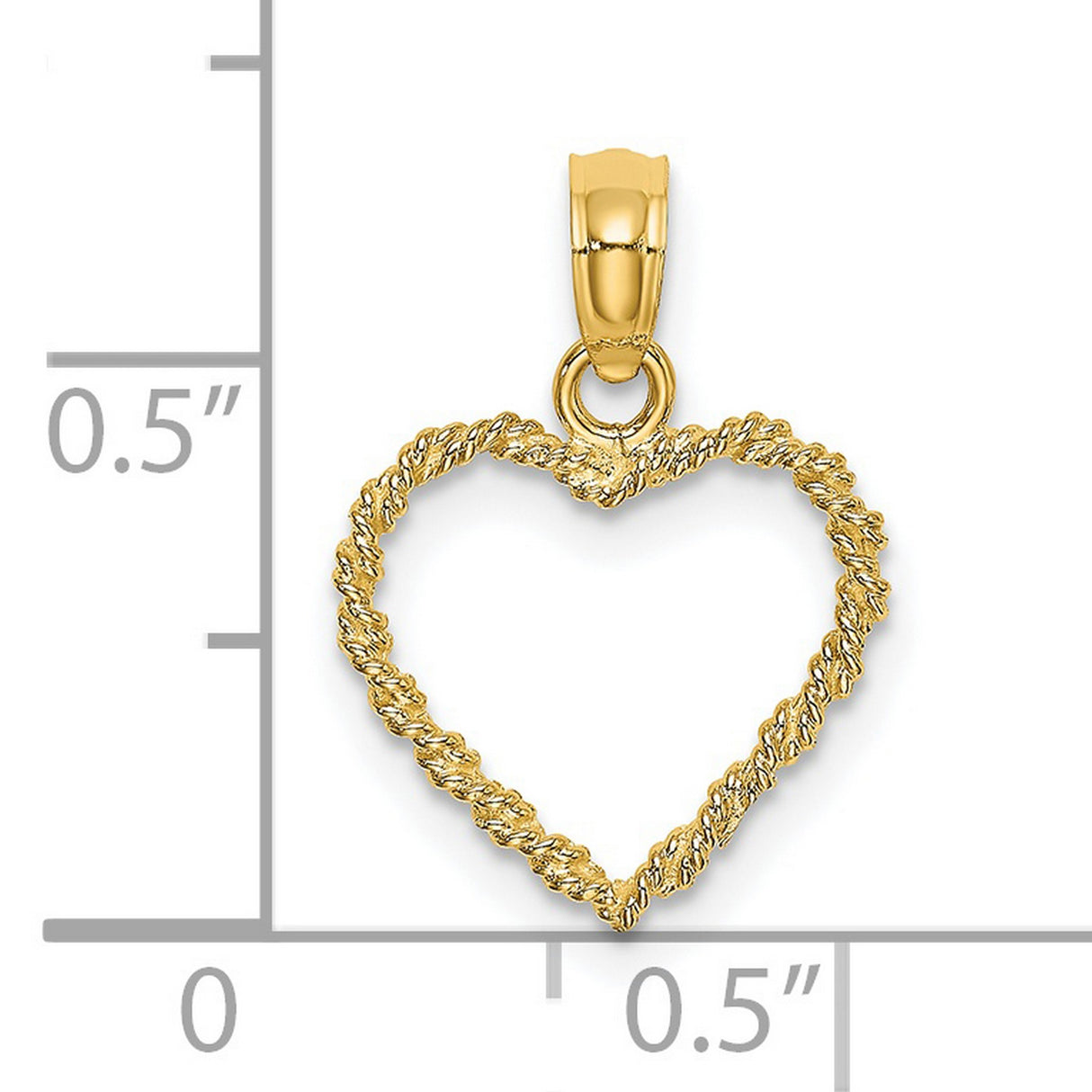 14k Yellow Gold Heart Pendant with Rope Texture, Open Heart Charm Design for Women