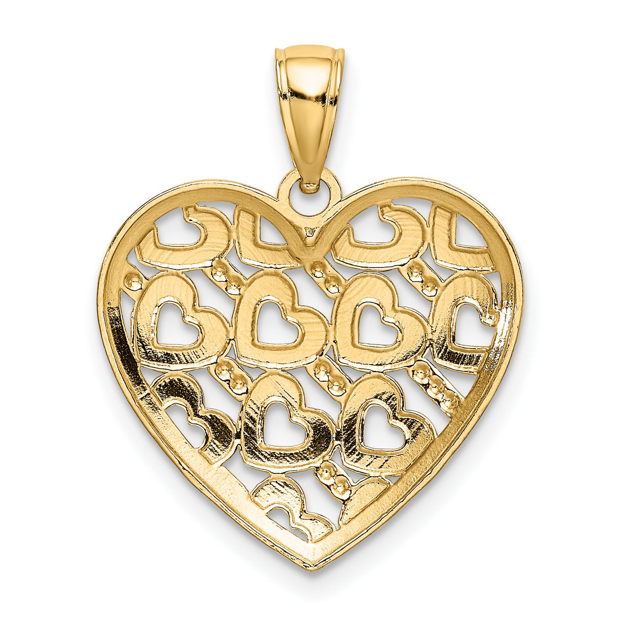 14k Yellow Gold Heart Pendant with Textured Cutout Openwork Design