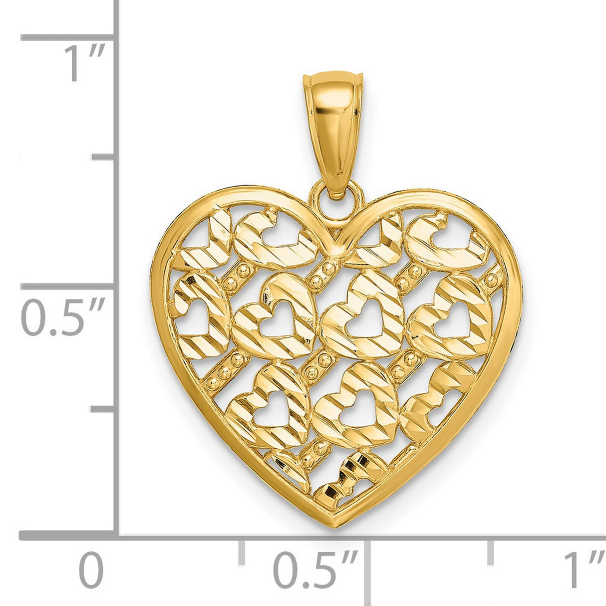 14k Yellow Gold Heart Pendant with Textured Cutout Openwork Design