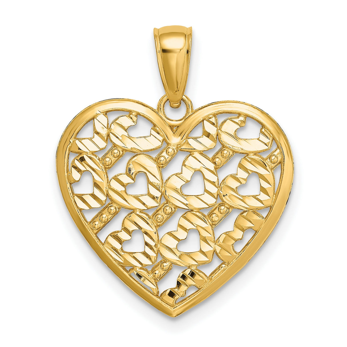 14k Yellow Gold Heart Pendant with Textured Cutout Openwork Design