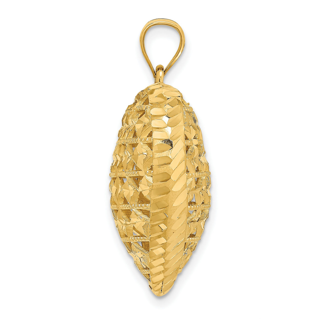 14k Yellow Gold Heart Pendant with Open Lattice Design, Puffed Lightweight Charm for Women