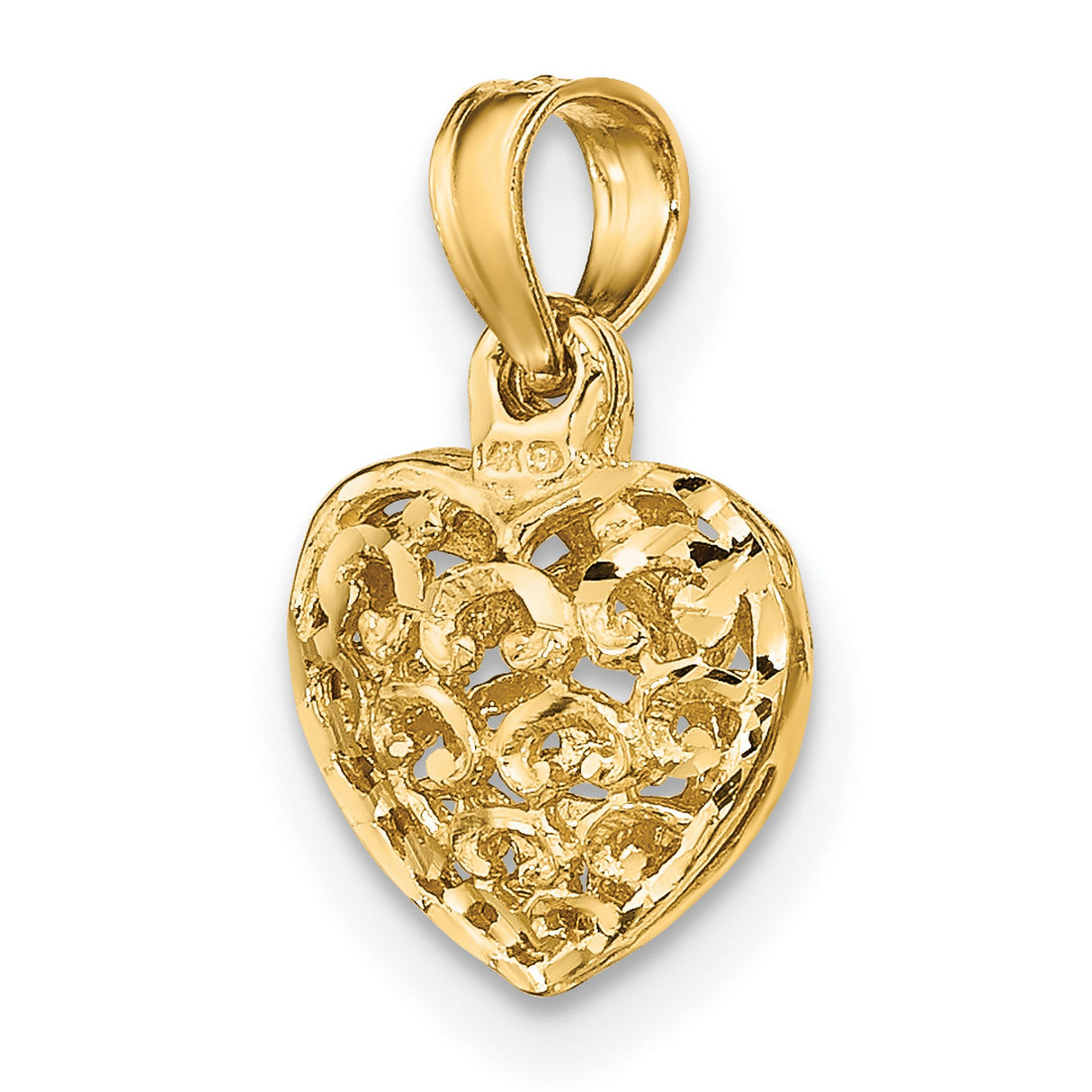 14k Yellow Gold Heart Pendant with Openwork Filigree Design, Romantic Fine Jewelry Charm