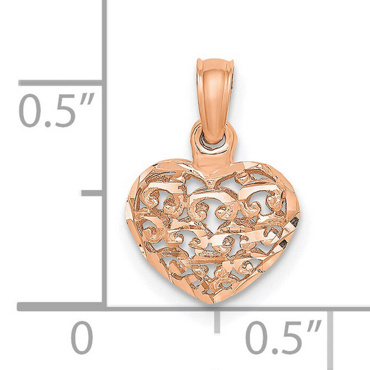 14k Rose Gold Heart Pendant with Filigree Scrollwork and Openwork Design